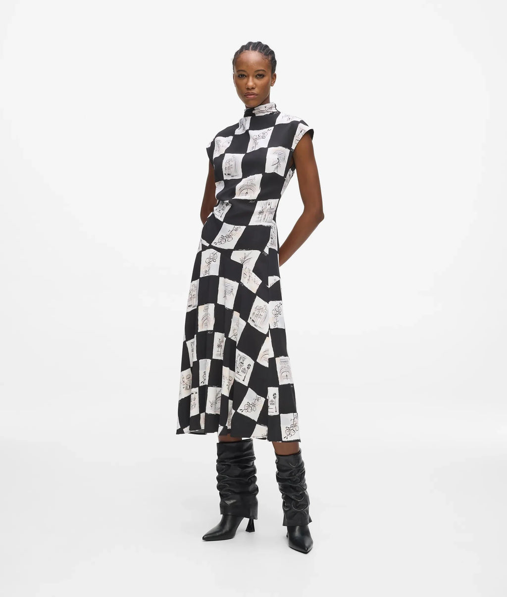 High-neck midi dress