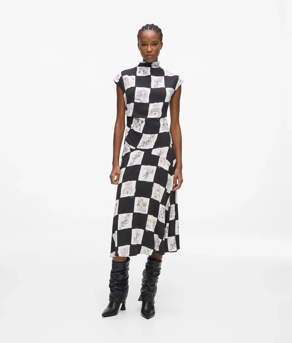 High-neck midi dress