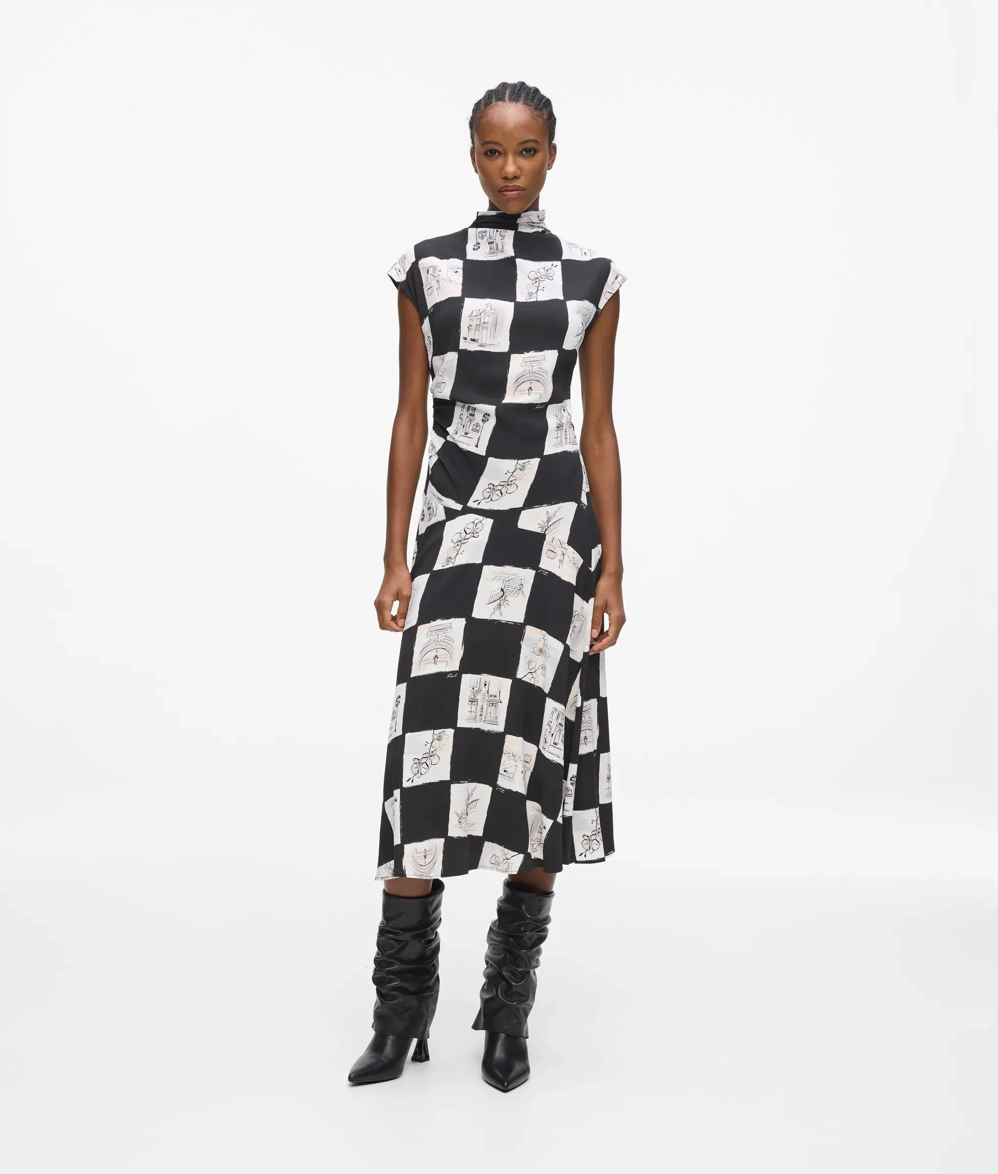 High-neck midi dress