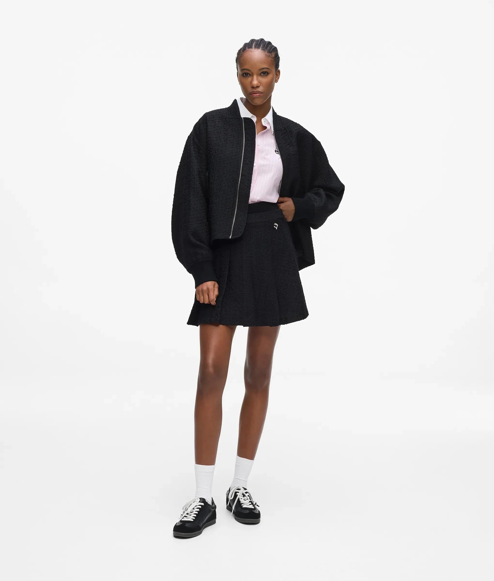 Ikon bouclé pleated skirt